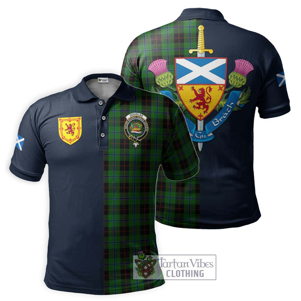 Tartan Vibes Clothing Douglas Black Tartan Polo Shirt with Scottish Lion Royal Arm Half Style