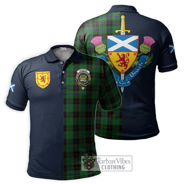 Douglas Black Tartan Polo Shirt Alba with Scottish Lion Royal Arm Half Style