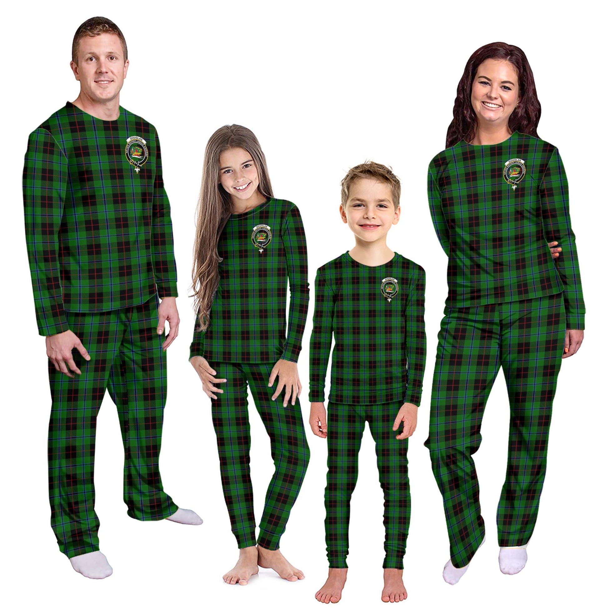 Douglas Black Tartan Pajamas Family Set with Family Crest Kid - Tartan Vibes Clothing