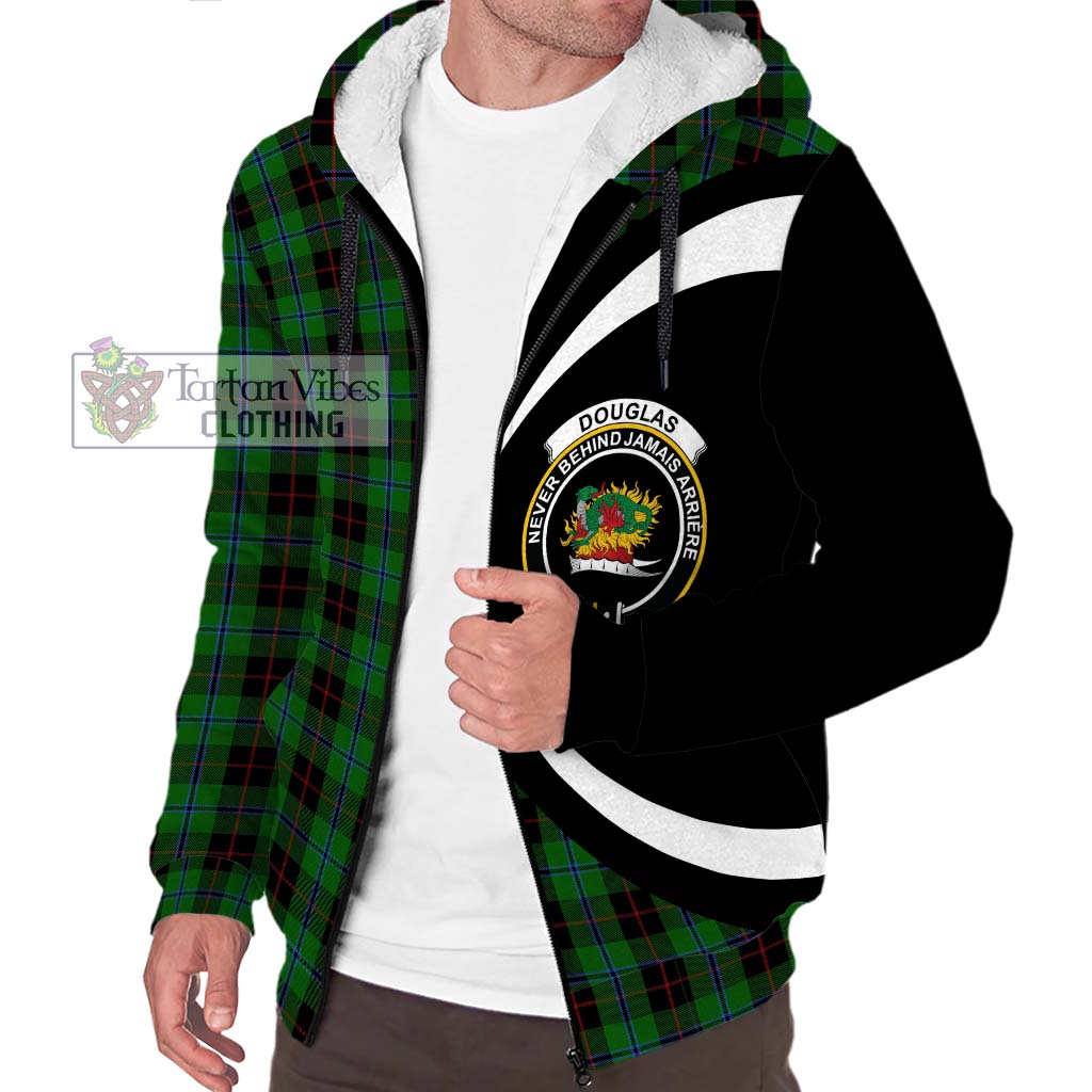 Douglas Black Tartan Sherpa Hoodie with Family Crest Circle Style Unisex S - Tartan Vibes Clothing