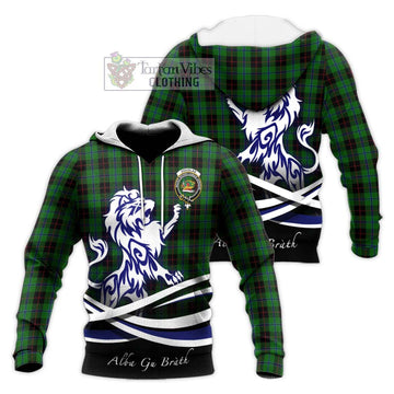 Douglas Black Tartan Knitted Hoodie with Alba Gu Brath Regal Lion Emblem