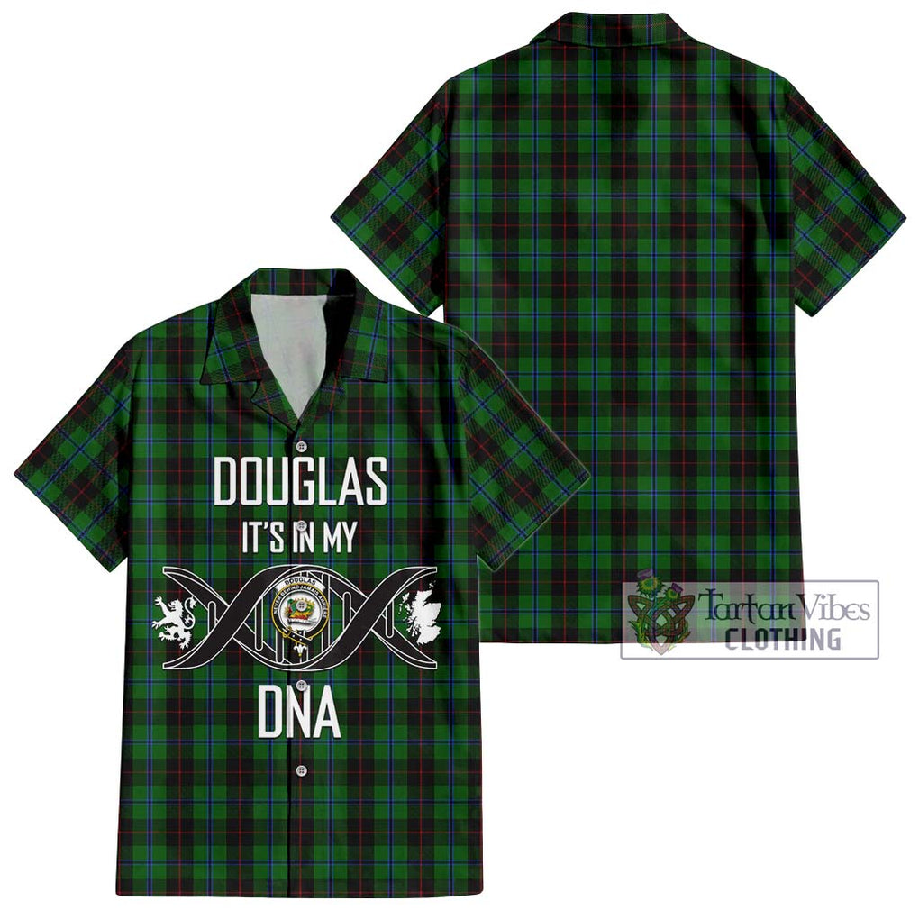 Douglas Black Tartan Short Sleeve Button Shirt with Family Crest DNA In Me Style Kid - Tartanvibesclothing Shop