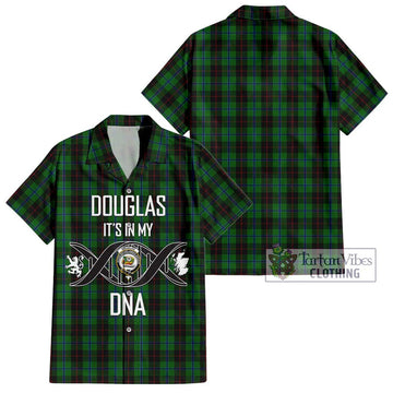 Douglas Black Tartan Short Sleeve Button Shirt with Family Crest DNA In Me Style