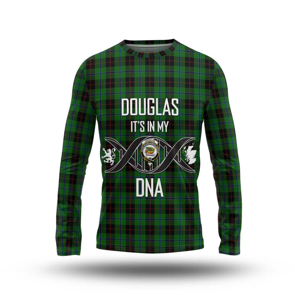 Douglas Black Tartan Long Sleeve T-Shirt with Family Crest DNA In Me Style Unisex - Tartanvibesclothing Shop