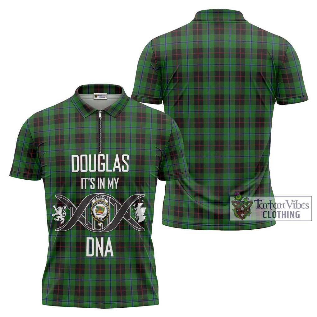 Douglas Black Tartan Zipper Polo Shirt with Family Crest DNA In Me Style Unisex - Tartanvibesclothing Shop