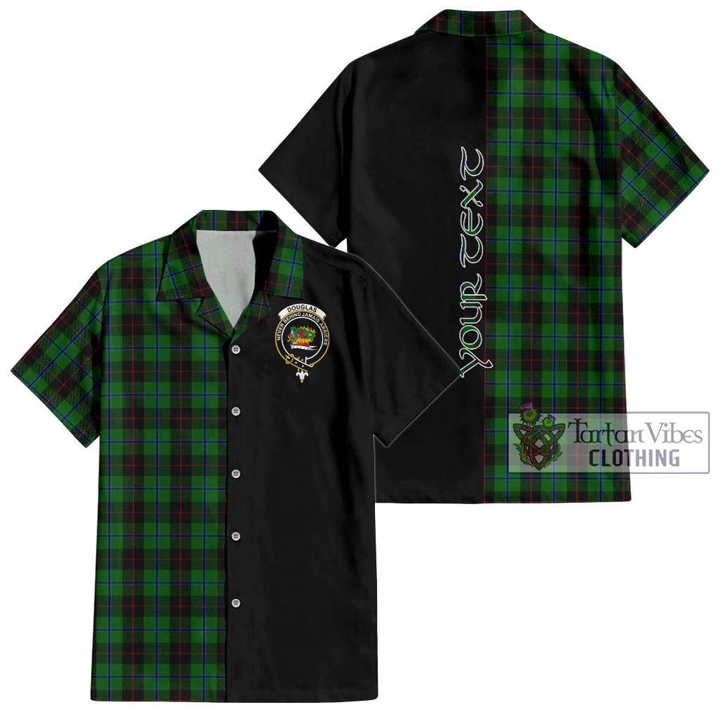 Douglas Black Tartan Short Sleeve Button Shirt with Family Crest and Half Of Me Style Kid - Tartanvibesclothing Shop