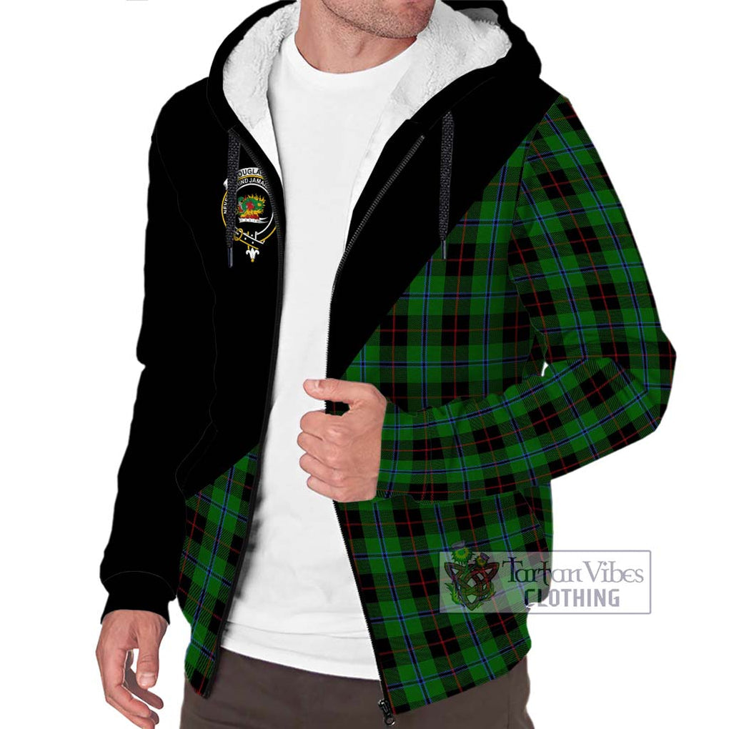 Douglas Black Tartan Sherpa Hoodie with Family Crest and Military Logo Style Unisex S - Tartanvibesclothing Shop