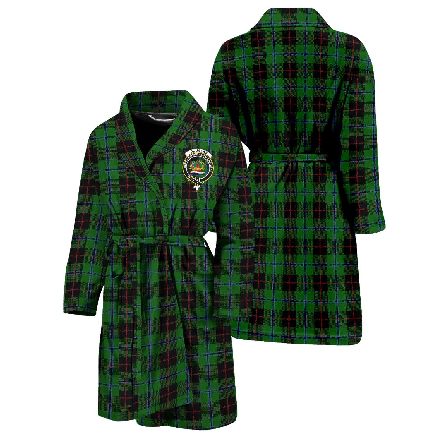 Douglas Black Tartan Bathrobe with Family Crest Unisex S - Tartan Vibes Clothing