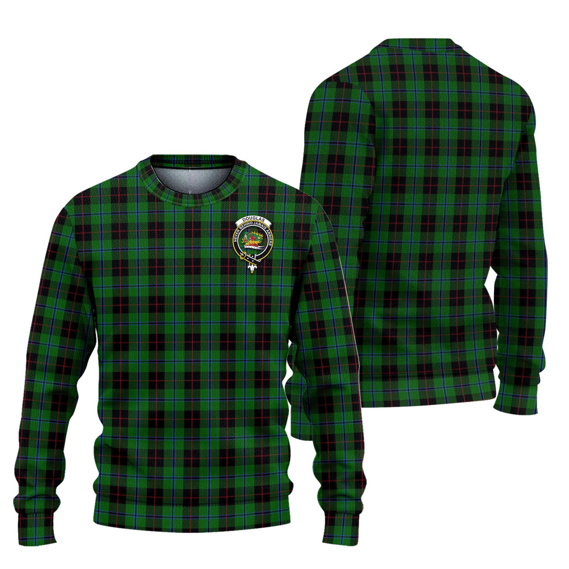 Douglas Black Tartan Knitted Sweater with Family Crest Unisex - Tartanvibesclothing