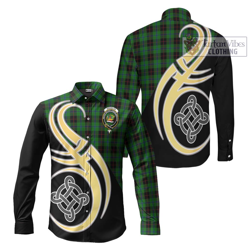 Douglas Black Tartan Long Sleeve Button Shirt with Family Crest and Celtic Symbol Style Men's Shirt S - Tartan Vibes Clothing