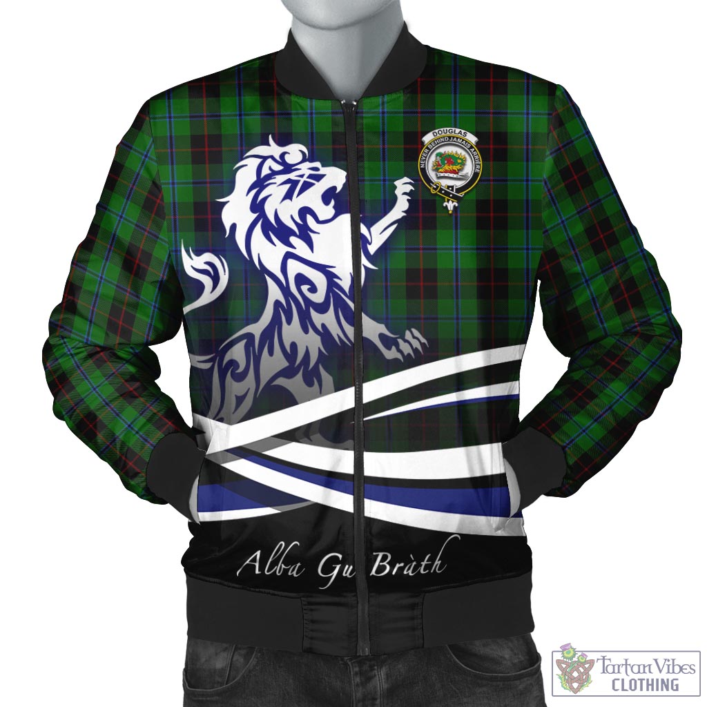 Tartan Vibes Clothing Douglas Black Tartan Bomber Jacket with Alba Gu Brath Regal Lion Emblem