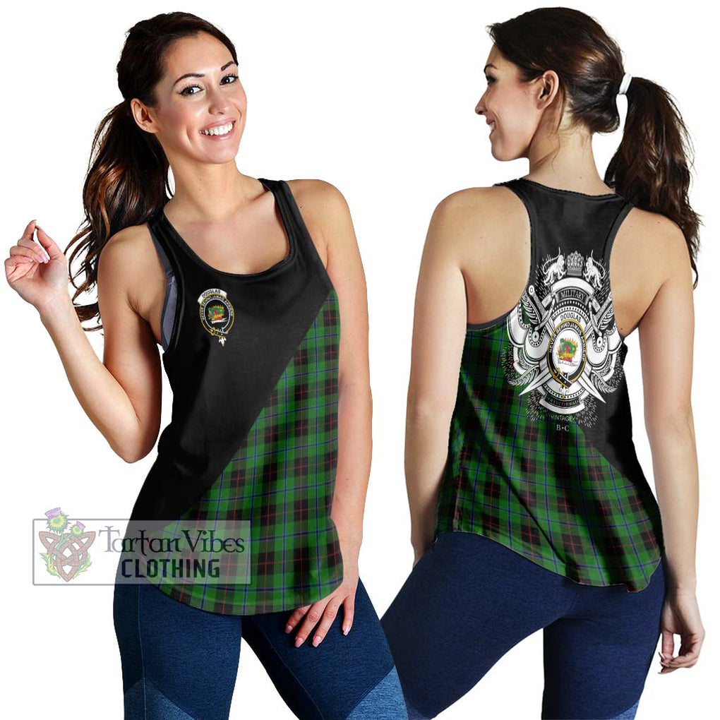 Douglas Black Tartan Women's Racerback Tanks with Family Crest and Military Logo Style 4XL - Tartanvibesclothing Shop