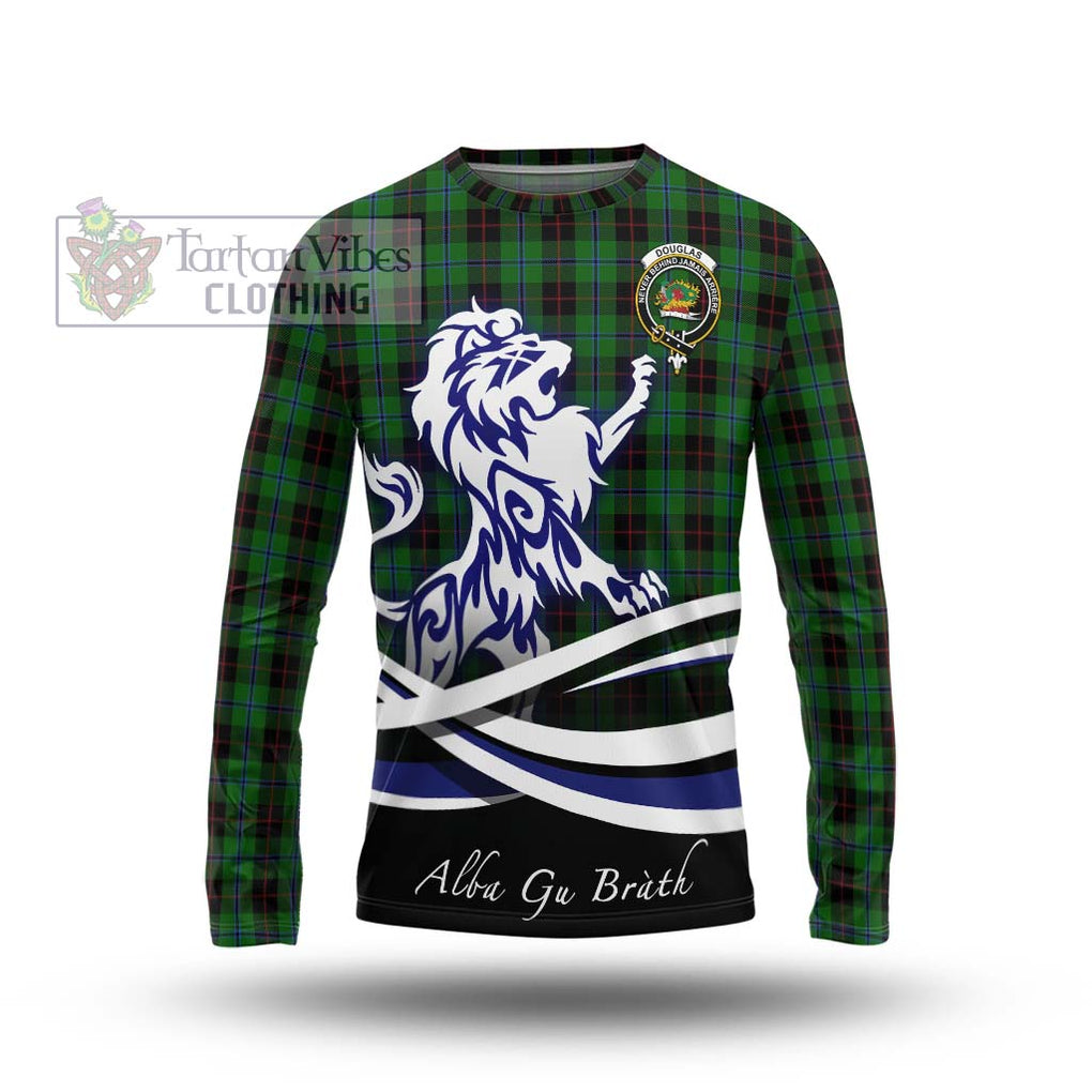 Douglas Black Tartan Long Sleeve T-Shirt with Alba Gu Brath Regal Lion Emblem Unisex - Tartanvibesclothing Shop