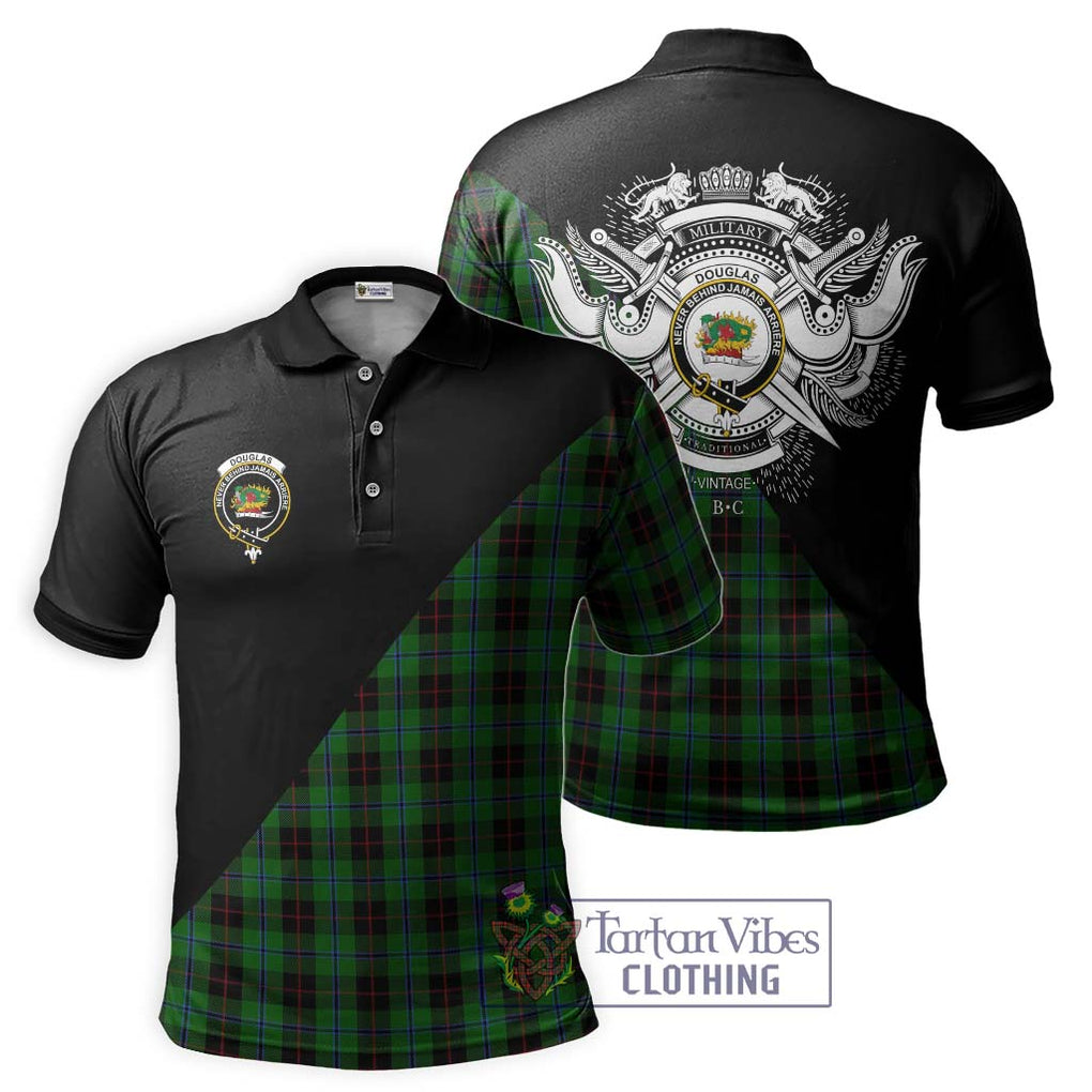 Douglas Black Tartan Polo Shirt with Family Crest and Military Logo Style Kid - Tartanvibesclothing Shop