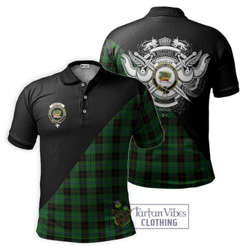 Douglas Black Tartan Polo Shirt with Family Crest and Military Logo Style