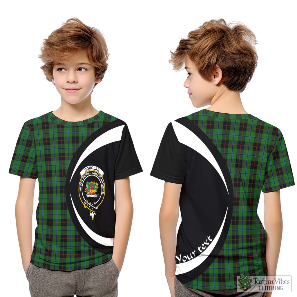 Douglas Black Tartan Kid T-Shirt with Family Crest Circle Style Youth XL Size14 - Tartan Vibes Clothing