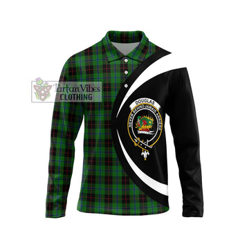 Douglas Black Tartan Long Sleeve Polo Shirt with Family Crest Circle Style