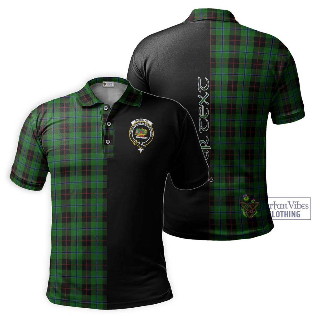 Douglas Black Tartan Polo Shirt with Family Crest and Half Of Me Style Kid - Tartanvibesclothing Shop