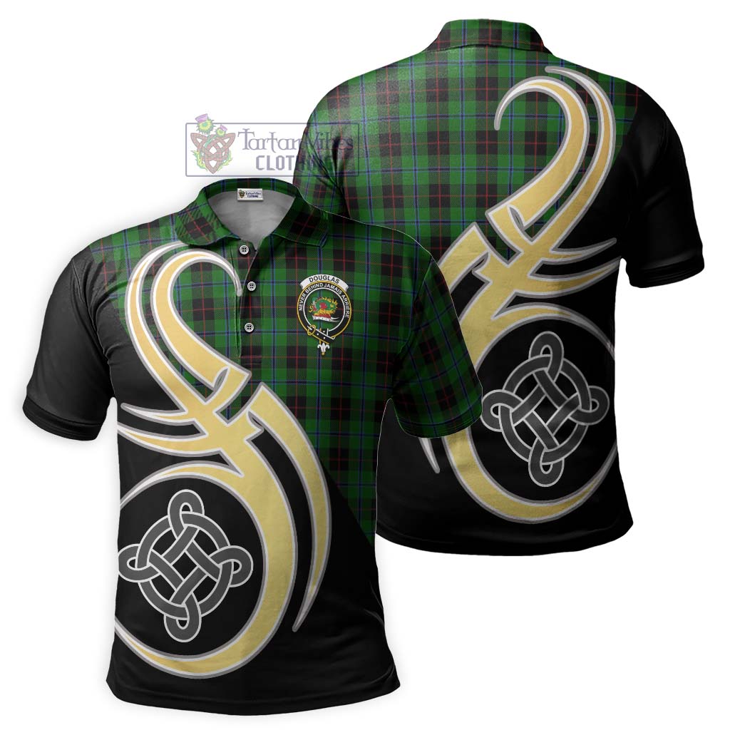 Douglas Black Tartan Polo Shirt with Family Crest and Celtic Symbol Style Kid - Tartan Vibes Clothing