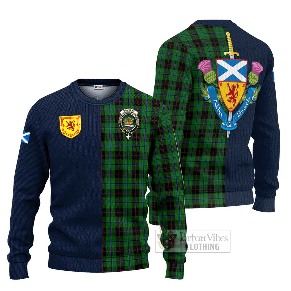 Tartan Vibes Clothing Douglas Black Tartan Knitted Sweater with Scottish Lion Royal Arm Half Style