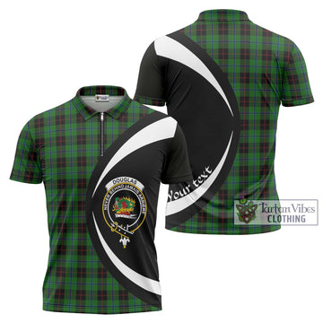 Douglas Black Tartan Zipper Polo Shirt with Family Crest Circle Style