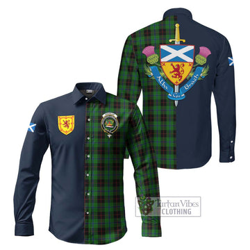 Douglas Black Tartan Long Sleeve Button Shirt Alba with Scottish Lion Royal Arm Half Style