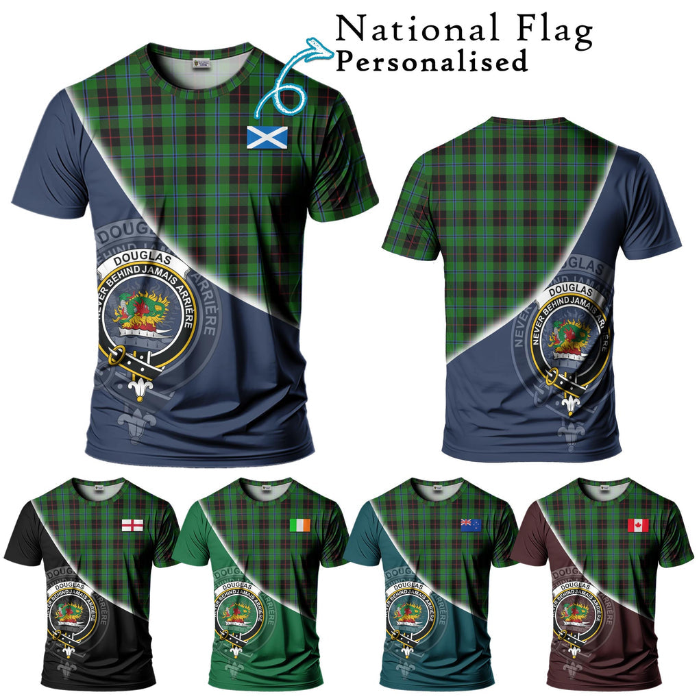 Douglas Black Tartan T-Shirt with Personalised National Flag and Family Crest Half Style Kid's Shirt - Tartanvibesclothing Shop