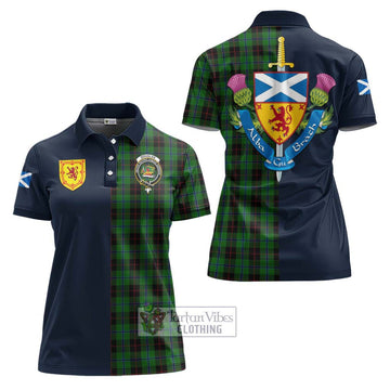 Douglas Black Tartan Women's Polo Shirt Alba with Scottish Lion Royal Arm Half Style