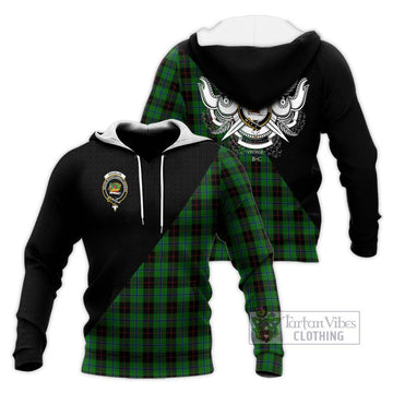 Douglas Black Tartan Knitted Hoodie with Family Crest and Military Logo Style