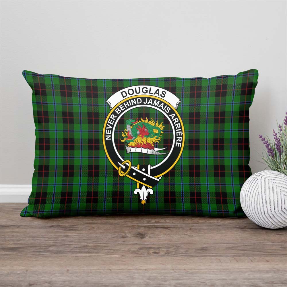 Douglas Black Tartan Pillow Cover with Family Crest Rectangle Pillow Cover - Tartanvibesclothing