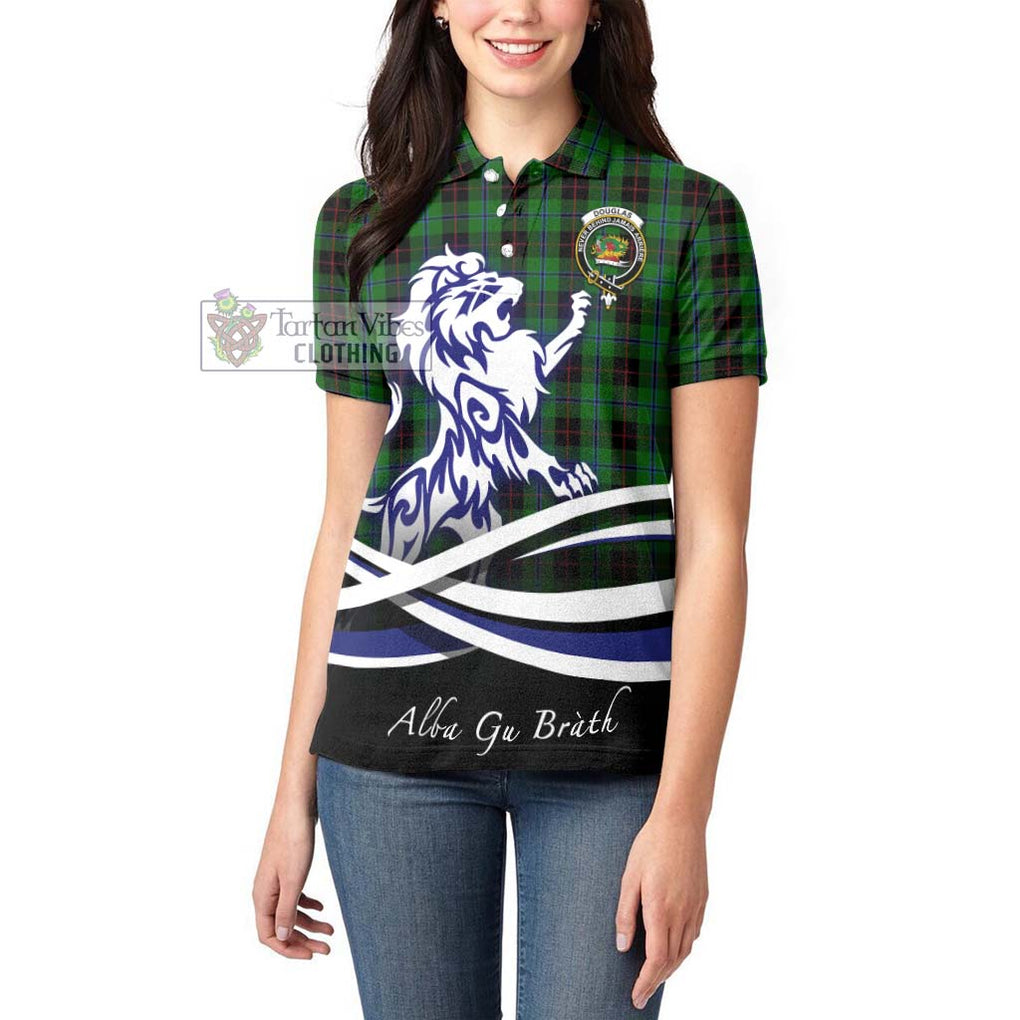 Douglas Black Tartan Women's Polo Shirt with Alba Gu Brath Regal Lion Emblem - Tartanvibesclothing Shop