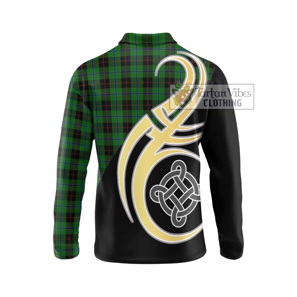 Douglas Black Tartan Long Sleeve Polo Shirt with Family Crest and Celtic Symbol Style - Tartan Vibes Clothing