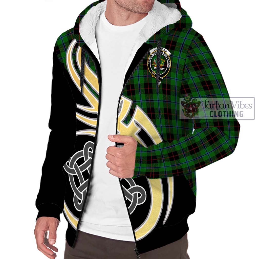 Douglas Black Tartan Sherpa Hoodie with Family Crest and Celtic Symbol Style - Tartan Vibes Clothing