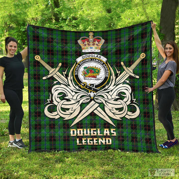 Douglas Black Tartan Quilt with Clan Crest and the Golden Sword of Courageous Legacy