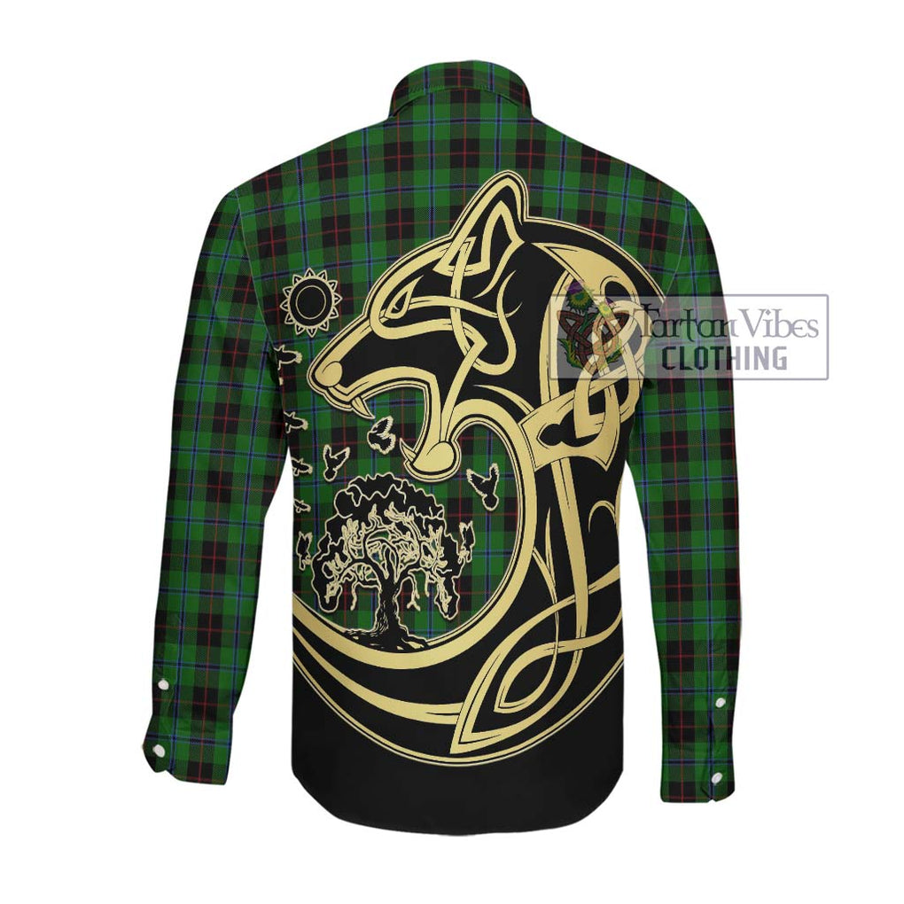 Douglas Black Tartan Long Sleeve Button Shirt with Family Crest Celtic Wolf Style Men's Shirt - Tartan Vibes Clothing