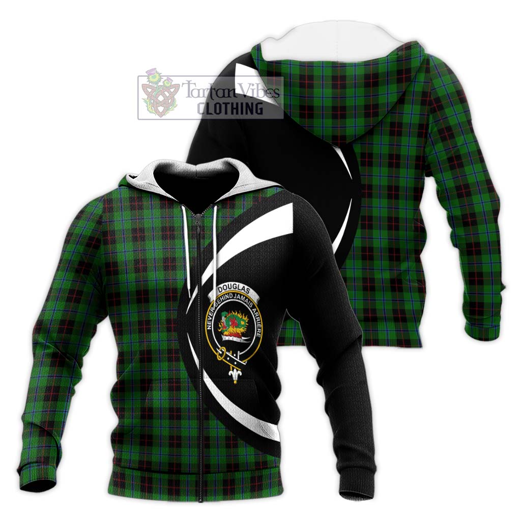 Douglas Black Tartan Knitted Hoodie with Family Crest Circle Style Unisex Knitted Zip Hoodie - Tartan Vibes Clothing