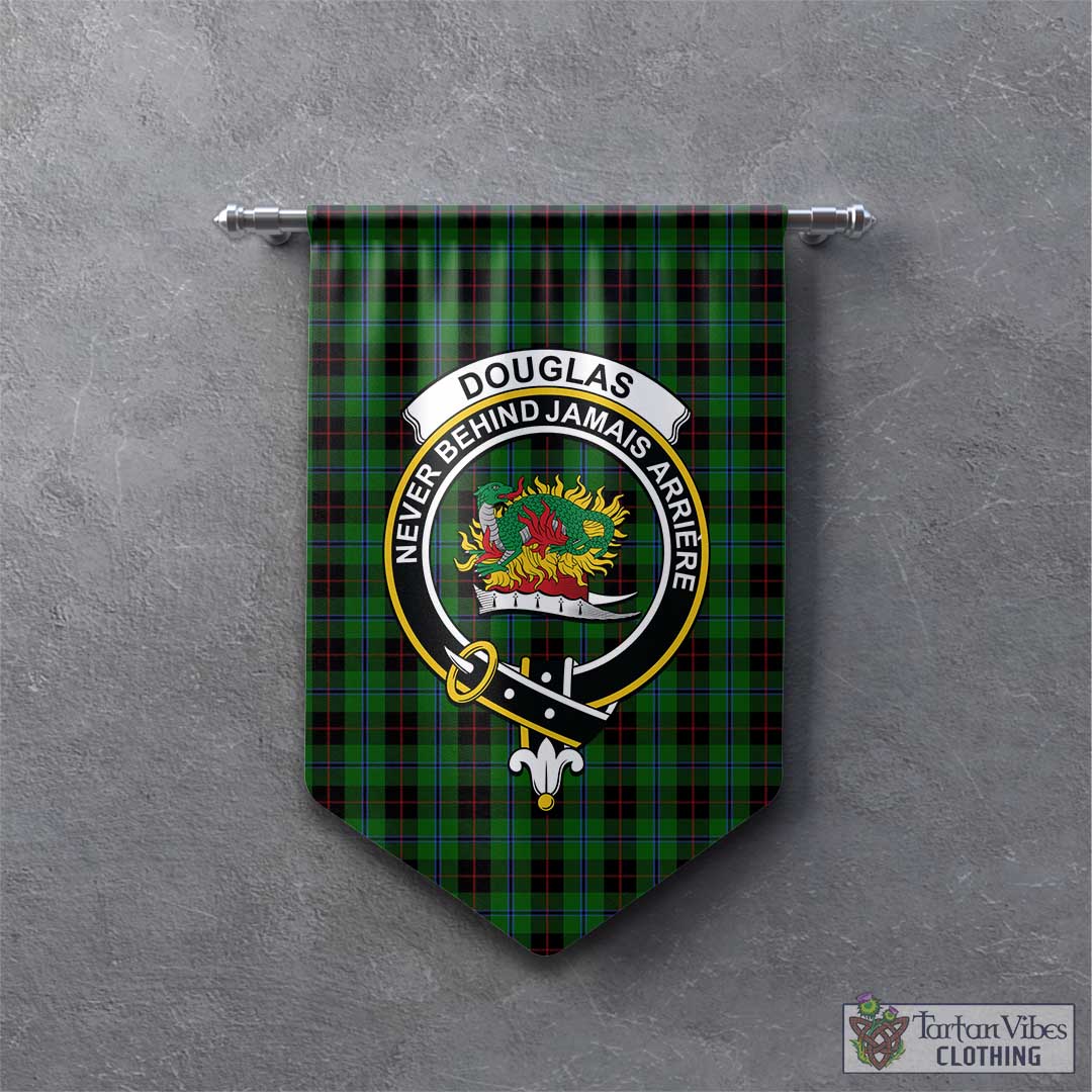 Tartan Vibes Clothing Douglas Black Tartan Gonfalon, Tartan Banner with Family Crest