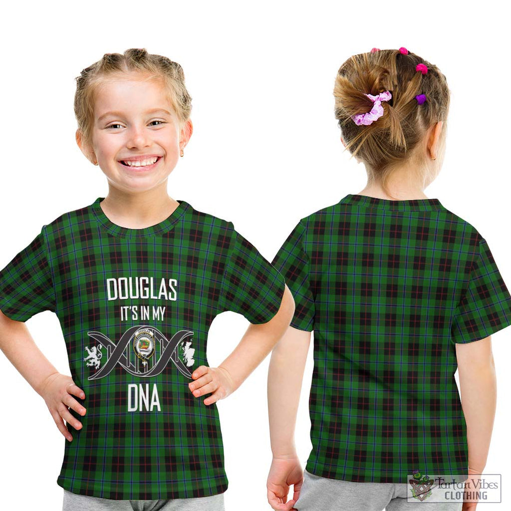 Douglas Black Tartan Kid T-Shirt with Family Crest DNA In Me Style - Tartanvibesclothing Shop