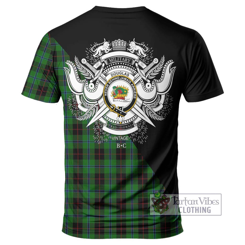 Douglas Black Tartan T-Shirt with Family Crest and Military Logo Style - Tartanvibesclothing Shop