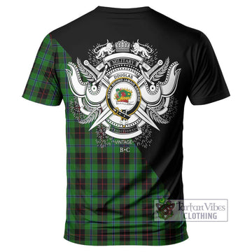 Douglas Black Tartan T-Shirt with Family Crest and Military Logo Style