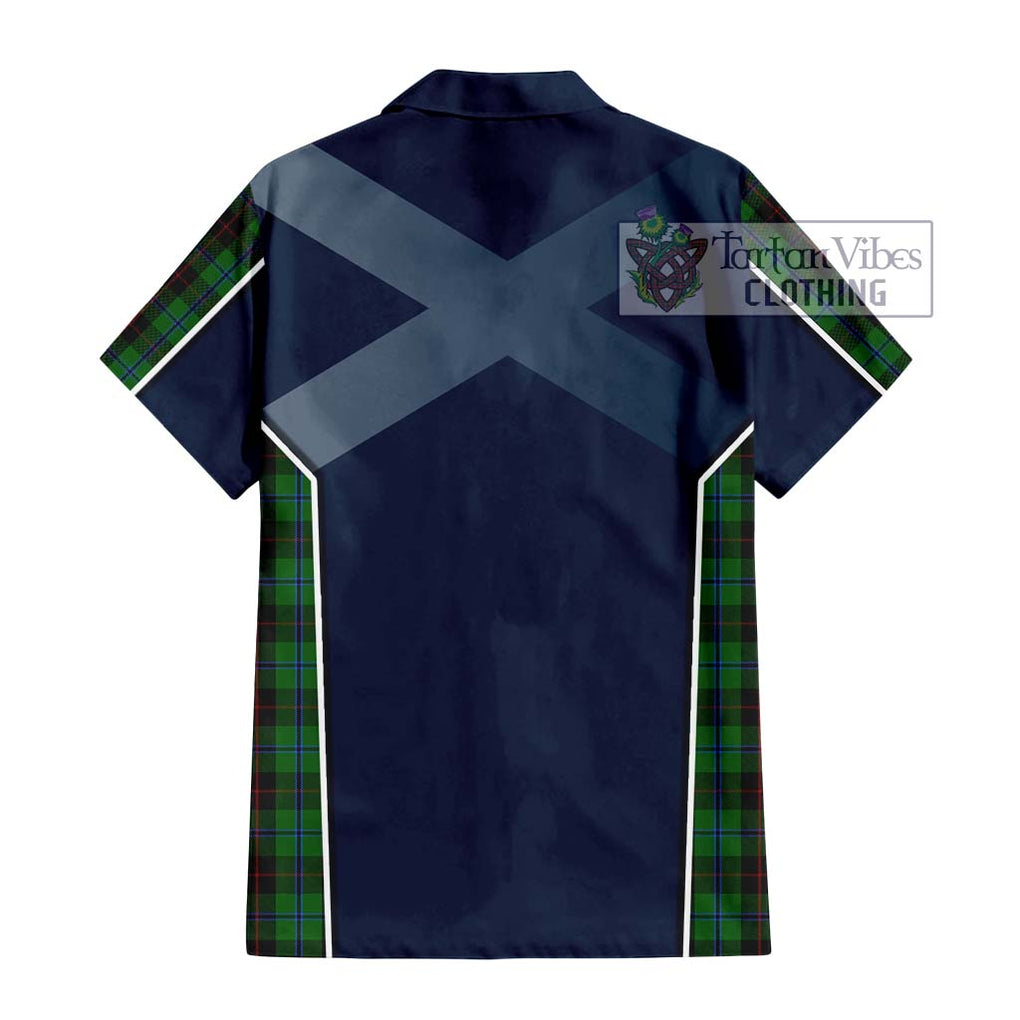 Douglas Black Tartan Short Sleeve Button Shirt with Family Crest and Lion Rampant Vibes Sport Style - Tartan Vibes Clothing