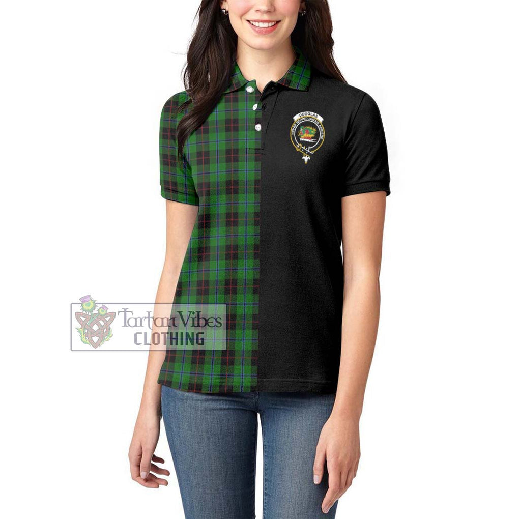 Douglas Black Tartan Women's Polo Shirt with Family Crest and Half Of Me Style - Tartanvibesclothing Shop