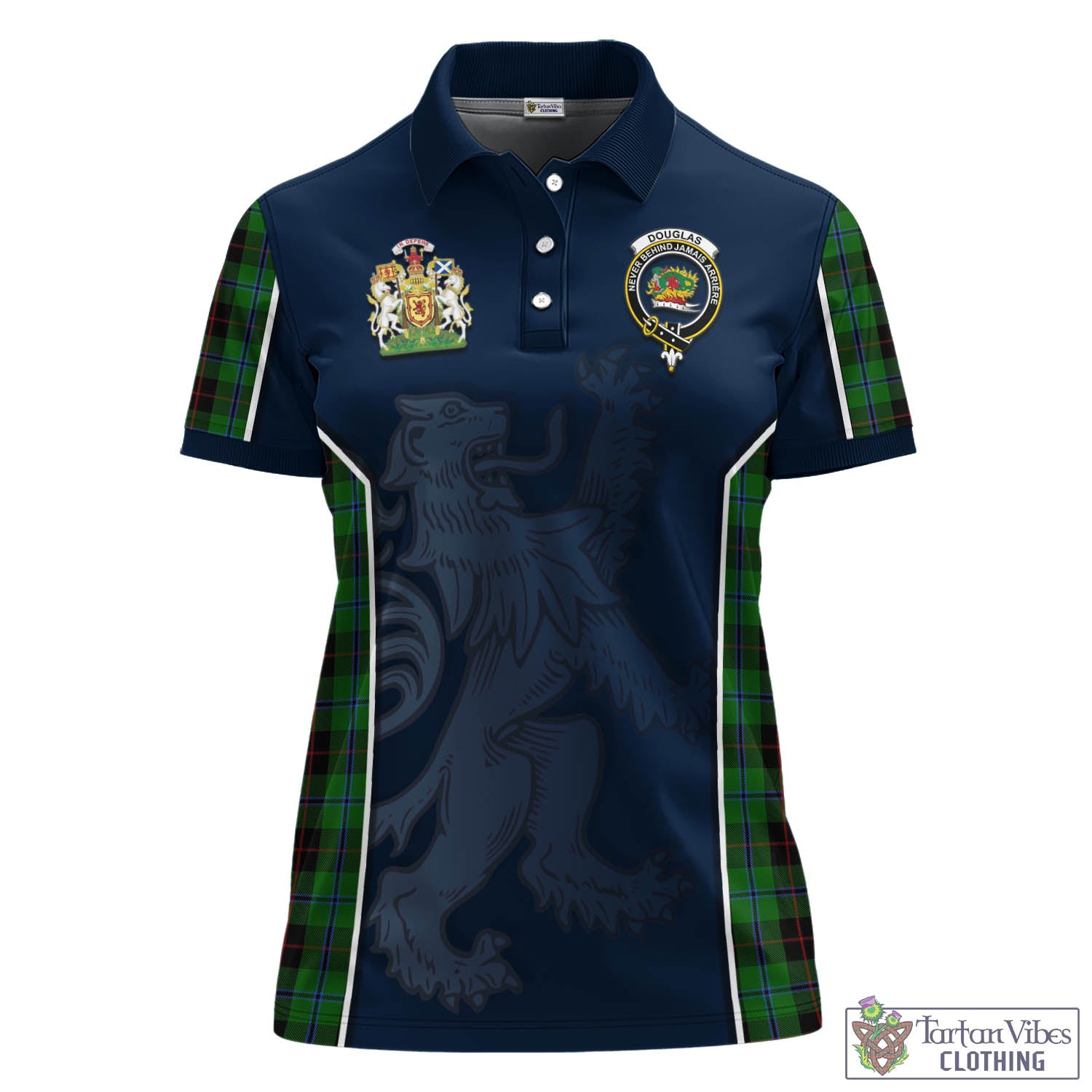 Douglas Black Tartan Women's Polo Shirt with Family Crest and Lion Rampant Vibes Sport Style - Tartan Vibes Clothing