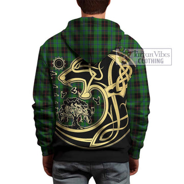 Douglas Black Tartan Hoodie with Family Crest Celtic Wolf Style