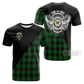 Douglas Black Tartan Cotton T-shirt with Family Crest and Military Logo Style