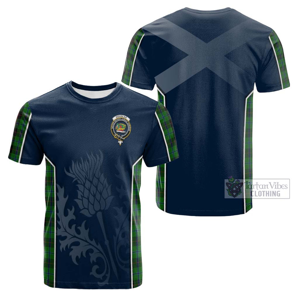 Tartan Vibes Clothing Douglas Black Tartan Cotton T-shirt with Family Crest and Scottish Thistle Vibes Sport Style