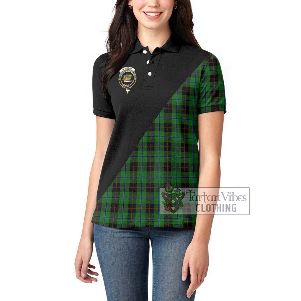 Douglas Black Tartan Women's Polo Shirt with Family Crest and Military Logo Style - Tartanvibesclothing Shop