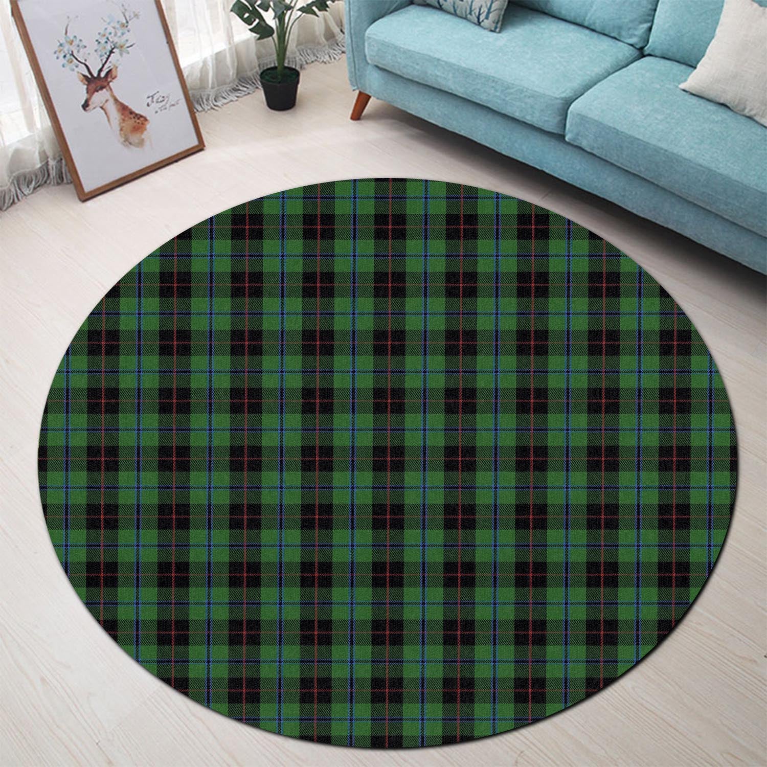 Douglas Black Tartan Round Rug - Tartanvibesclothing