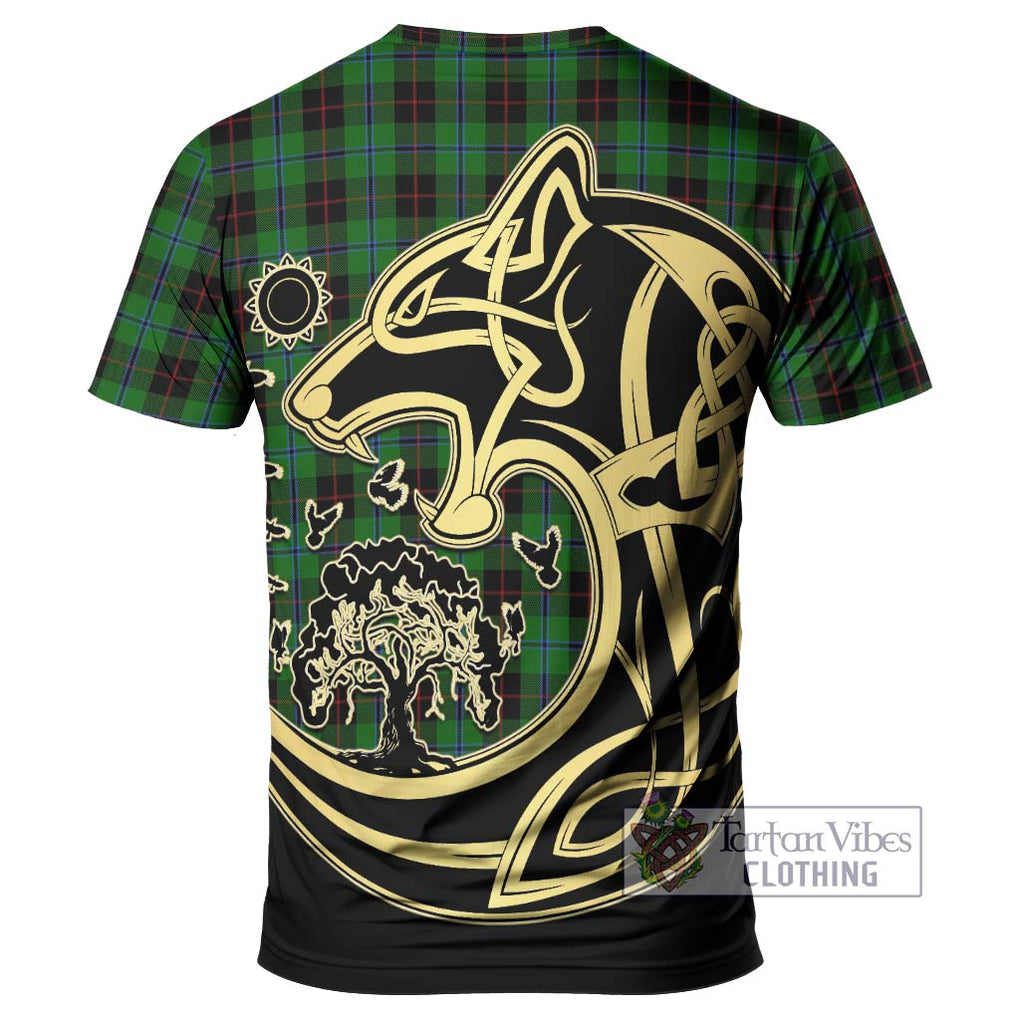 Douglas Black Tartan T-Shirt with Family Crest Celtic Wolf Style - Tartan Vibes Clothing