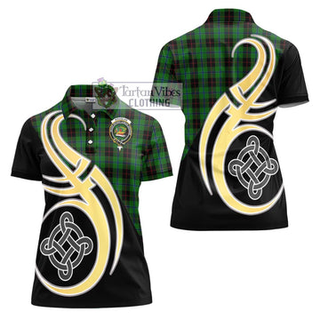 Douglas Black Tartan Women's Polo Shirt with Family Crest and Celtic Symbol Style